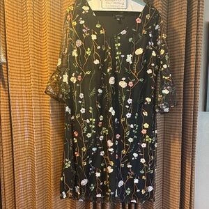 Spense Black dress with Colorful Floral Embroidery